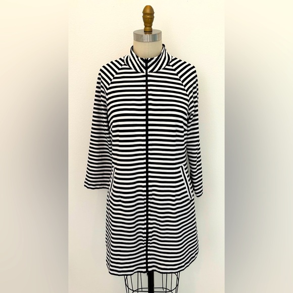CAbi Dresses & Skirts - CAbi Jacket Dress French Terry Black & White Stripe 2-Way Zip Welt Pockets M